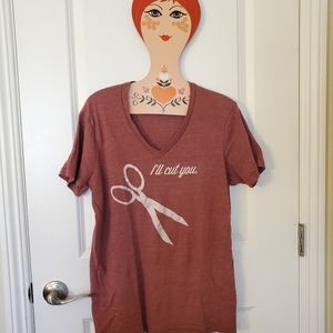 Rust V Neck T-Shirt "I'll Cut You" L